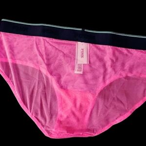 PINK Victoria's Secret Hot Pink Mesh Panties with Black Band